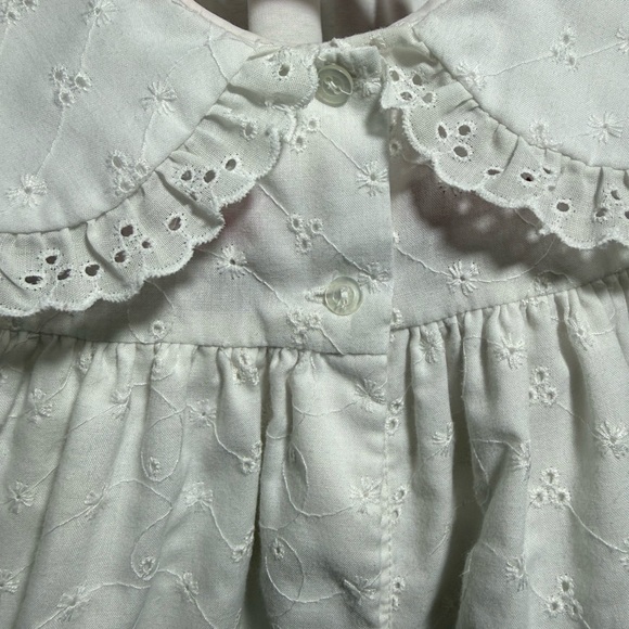 Vintage White Eyelet Baby Dress with Pink & Mint Ribbon Trim - Picture 5 of 6